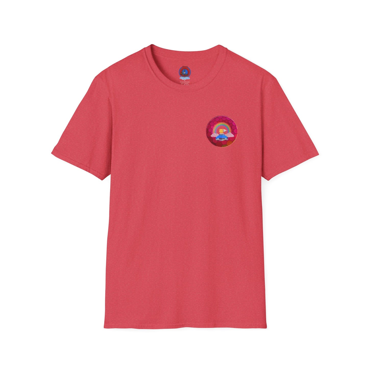 Classic Donut Tee - Unisex Soft-Style - "Cadillac Rainbows Donut Tee " - variant 2 - magenta hexadonut w/blue caddy