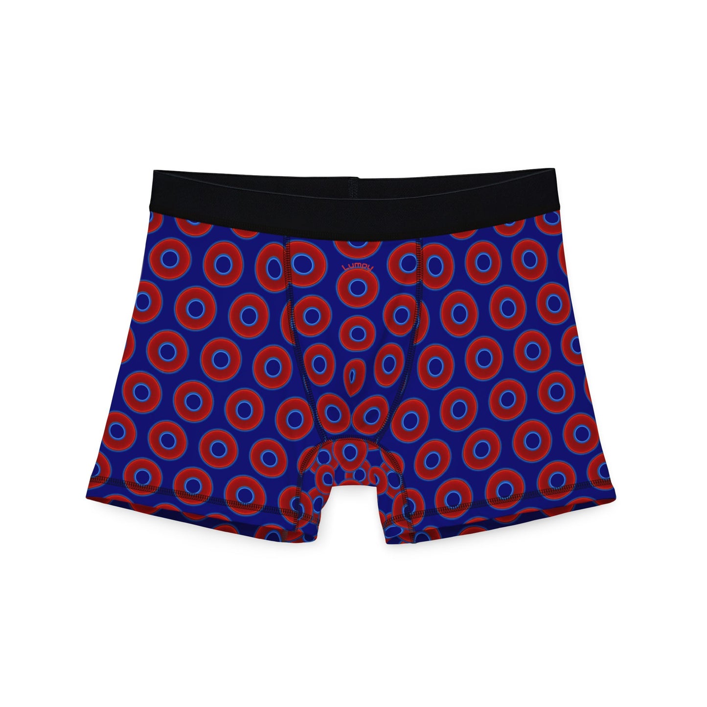 Men's Donut Boxers - red vivid donuts w/vivid navy blue background