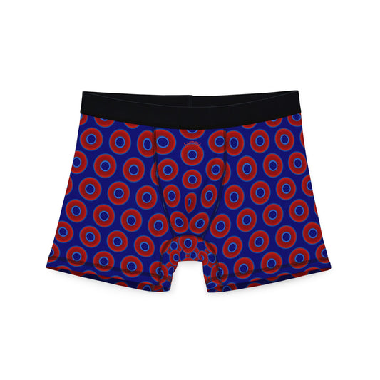 Men's Donut Boxers - red vivid donuts w/vivid navy blue background