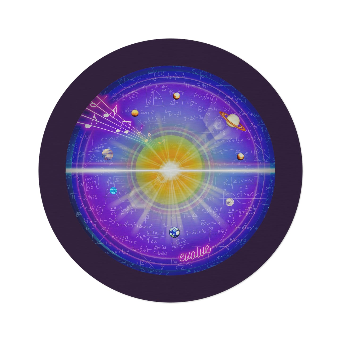 Round Room - 5 ft x 5 ft Lumpy Donut Rug - "The Quite Profound Donut Rug" - purple/magenta vivid solar donut w/midnight purple background