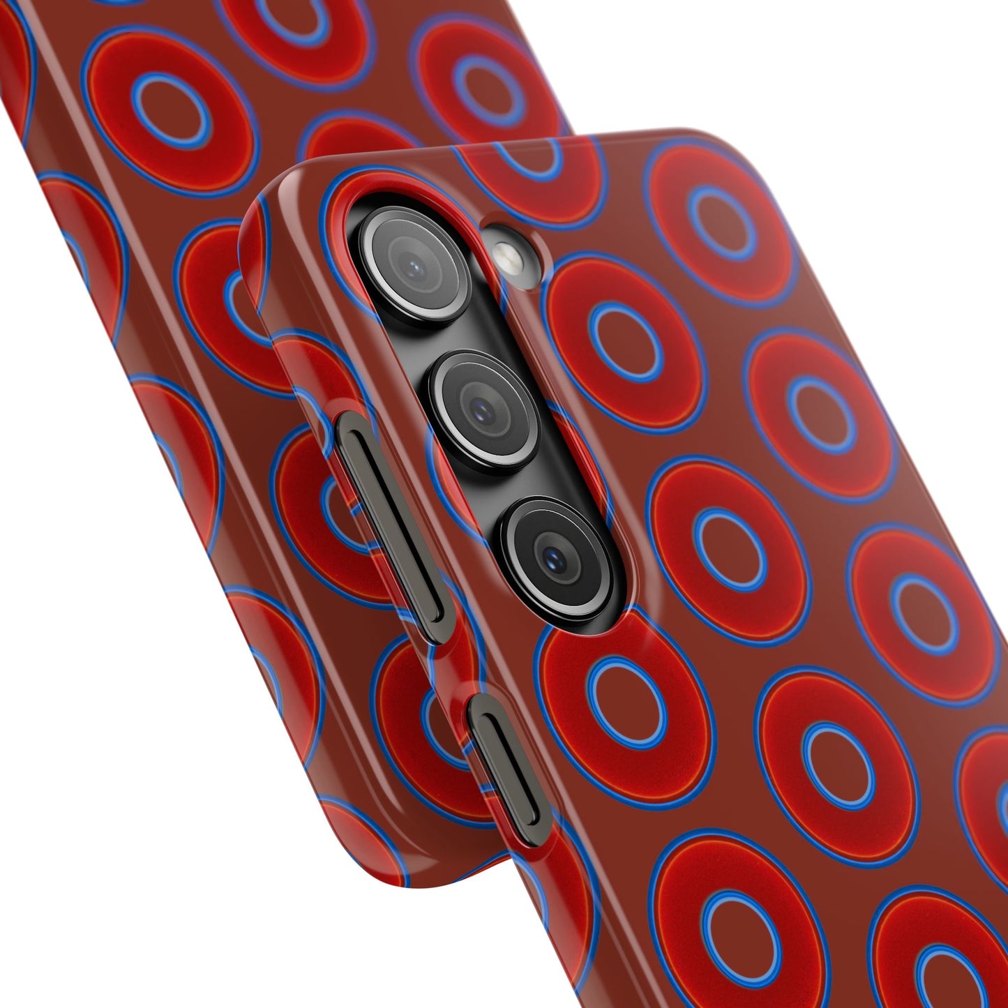 Lumpy Donut Snap Case - red vivid donut print w/burnt umber background