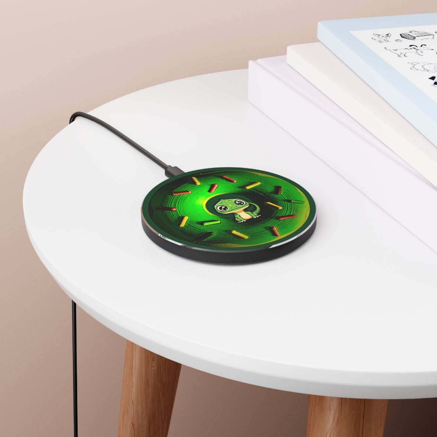 The Flow - Wireless Lumpy Donut Chargers - "Little Baby Rutherford's Donut Charger" - Simpsons-style donut w/sprinkles & pond green background