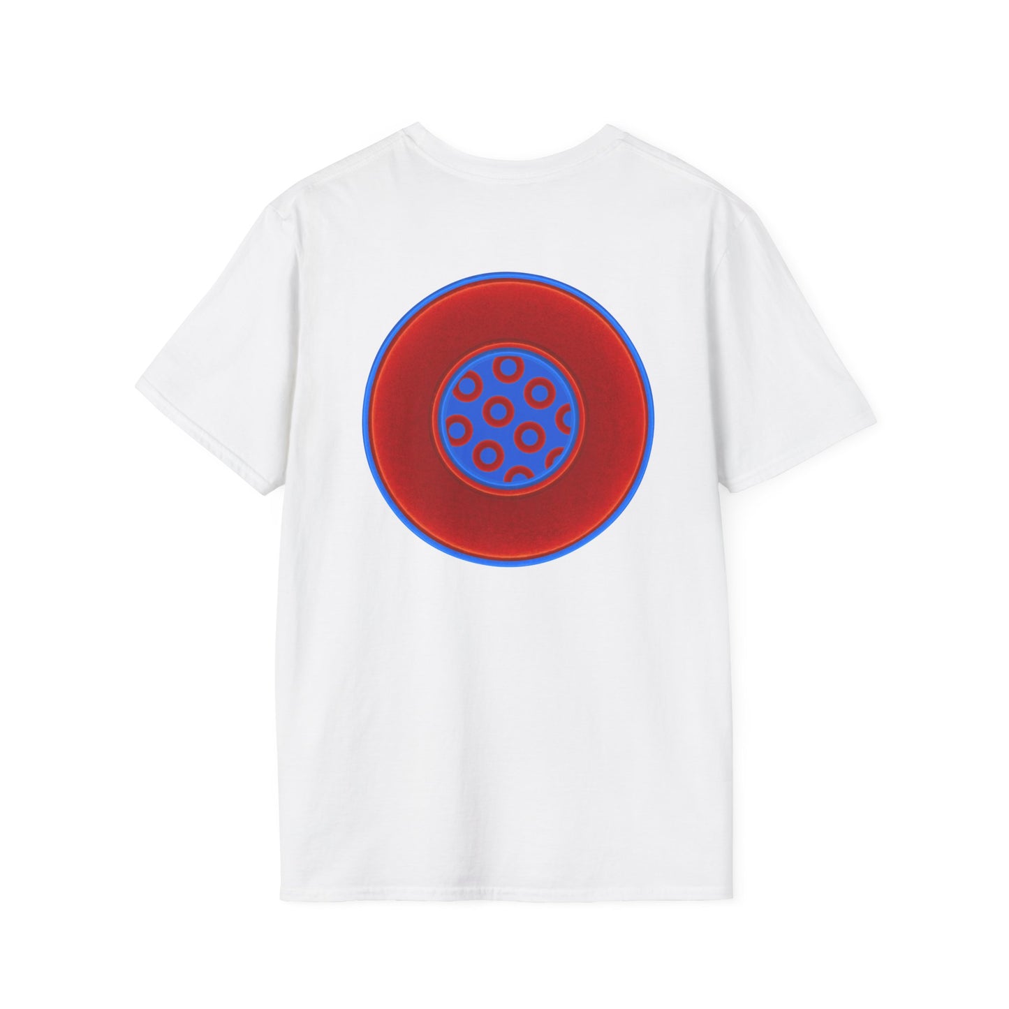 Classic Donut Tee - Unisex Soft-Style - "Portal Donut" - vivid red/blue donut  - w/royal blue - variant 1