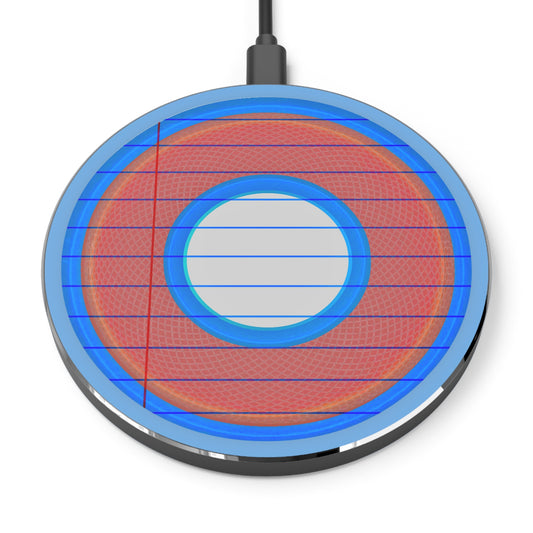 The Flow - Wireless Lumpy Donut Chargers - "Tasty Wireless Donut Charger" - rustic red donut w/light blue background - variant 2