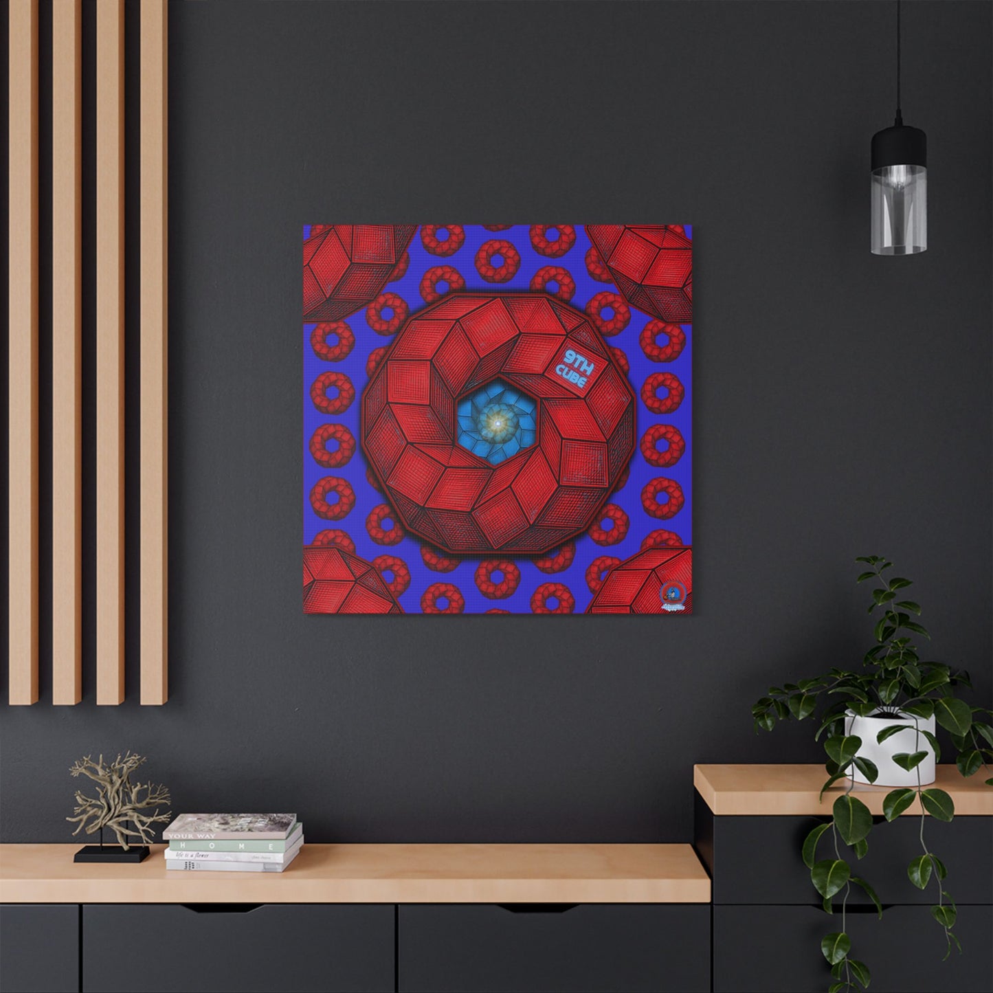 GIANT  Canvas [36" x 36"] - "The 9th Donut Field" - red cubed donuts