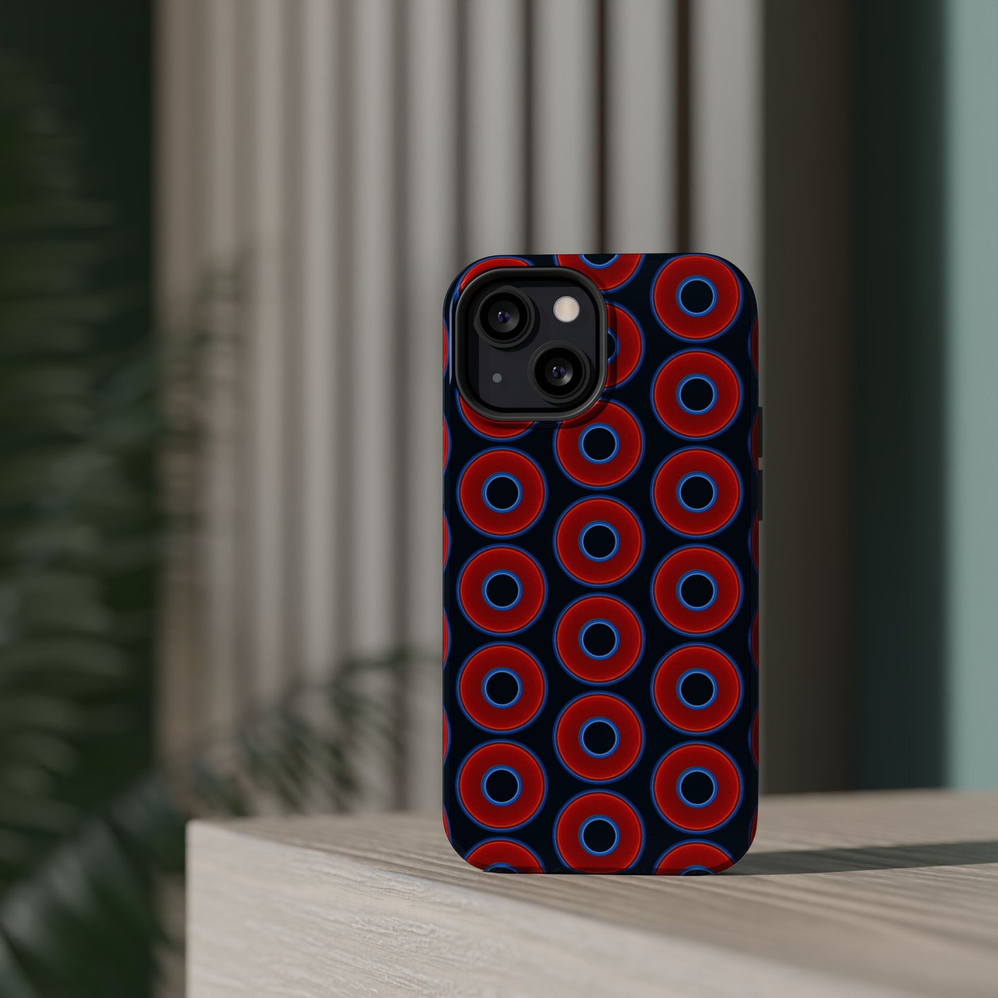 Magnetic Tough Donut Case - red vivid donut print w/blue charcoal background