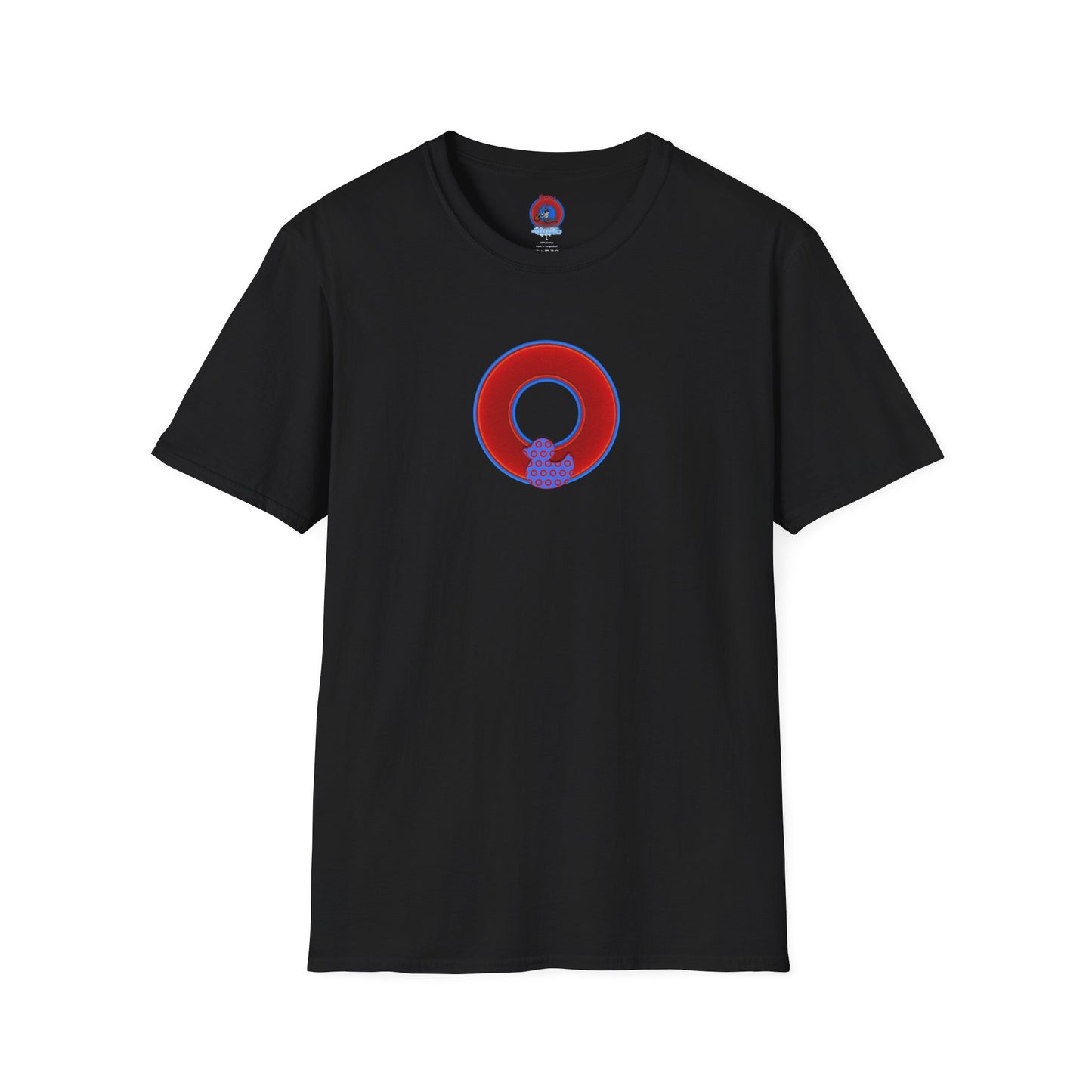 Classic Donut Tee - Unisex Soft-Style - "Rubber Ducky Bath Time Donut" - vivid red/blue donut - variant 1