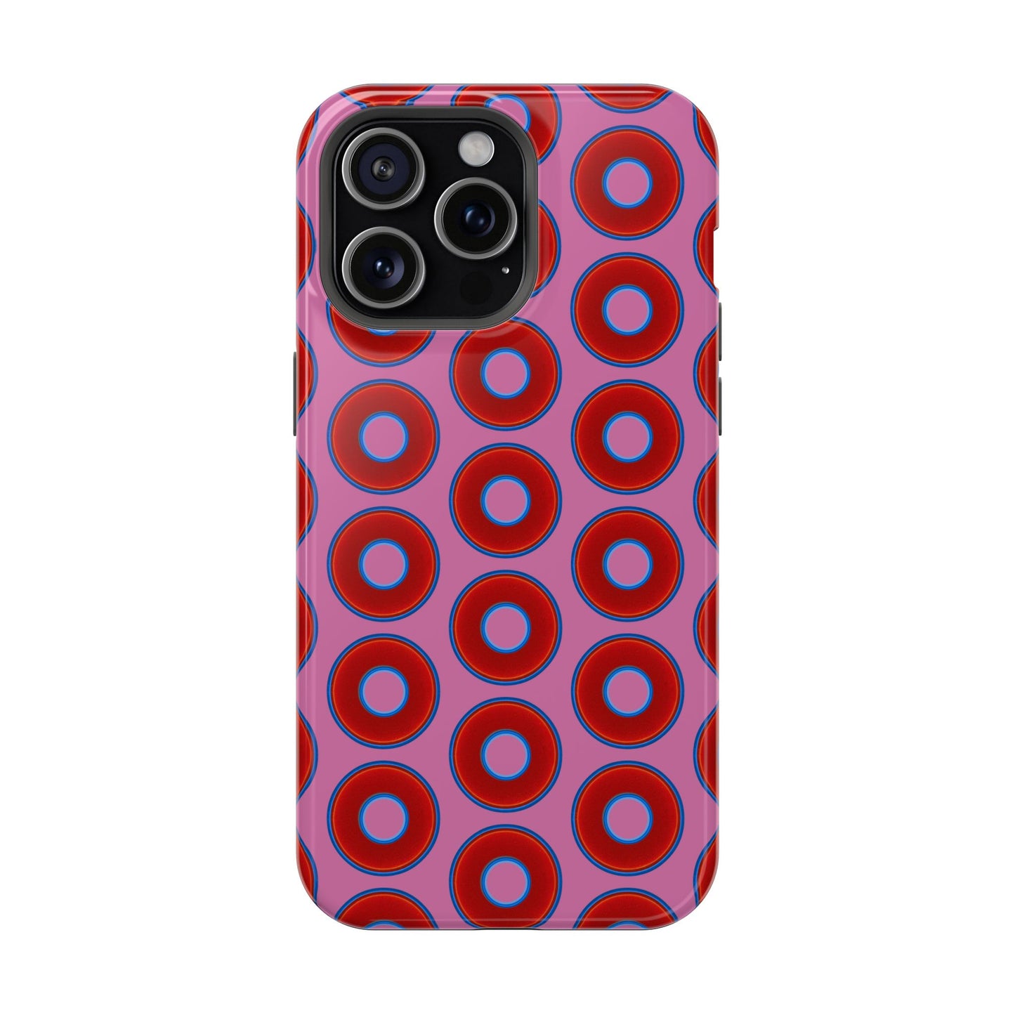Impact-Resistant Lumpy Donut Case - red vivid donut print w/pink background