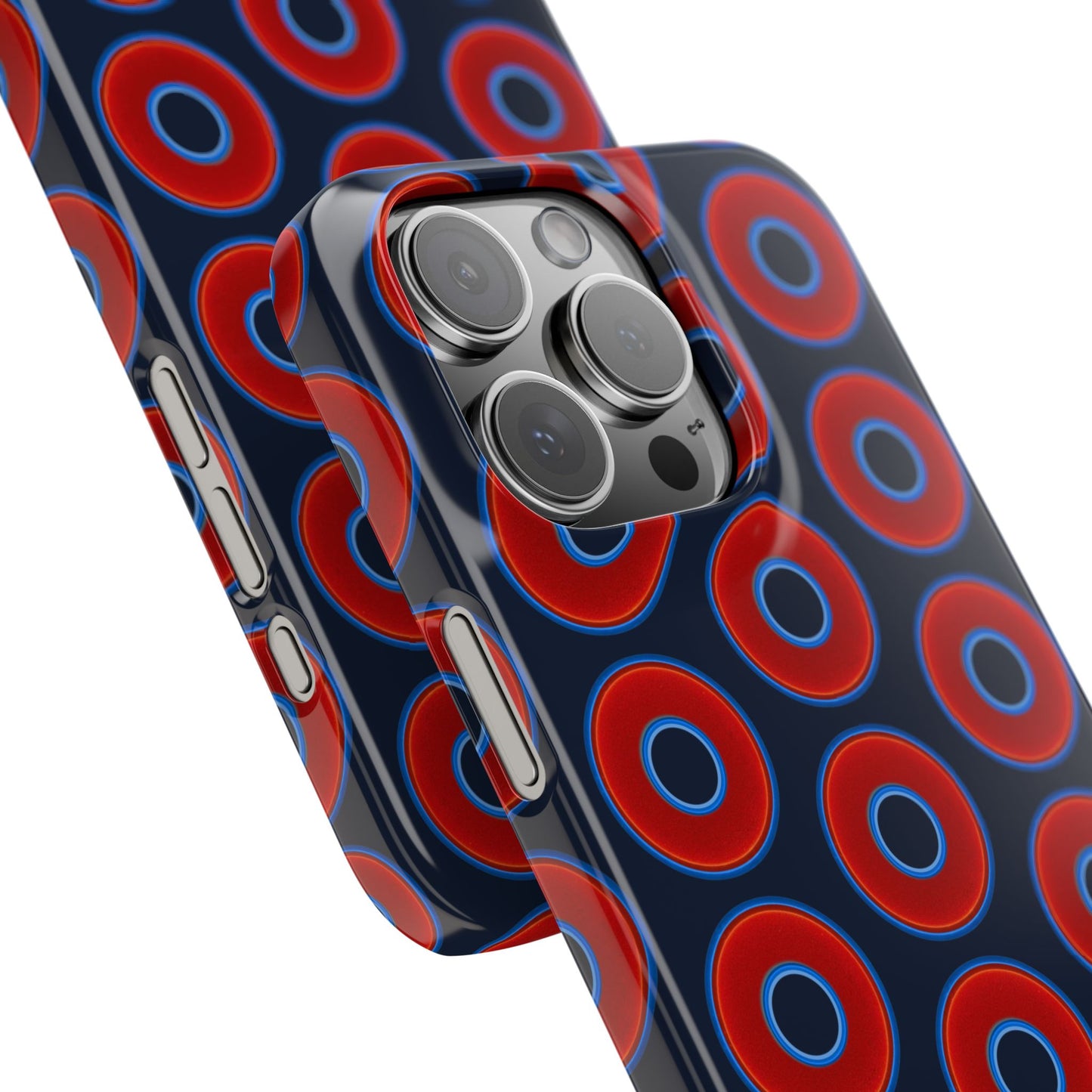 Lumpy Donut Snap Case - red vivid donut print w/midnight teal blue background