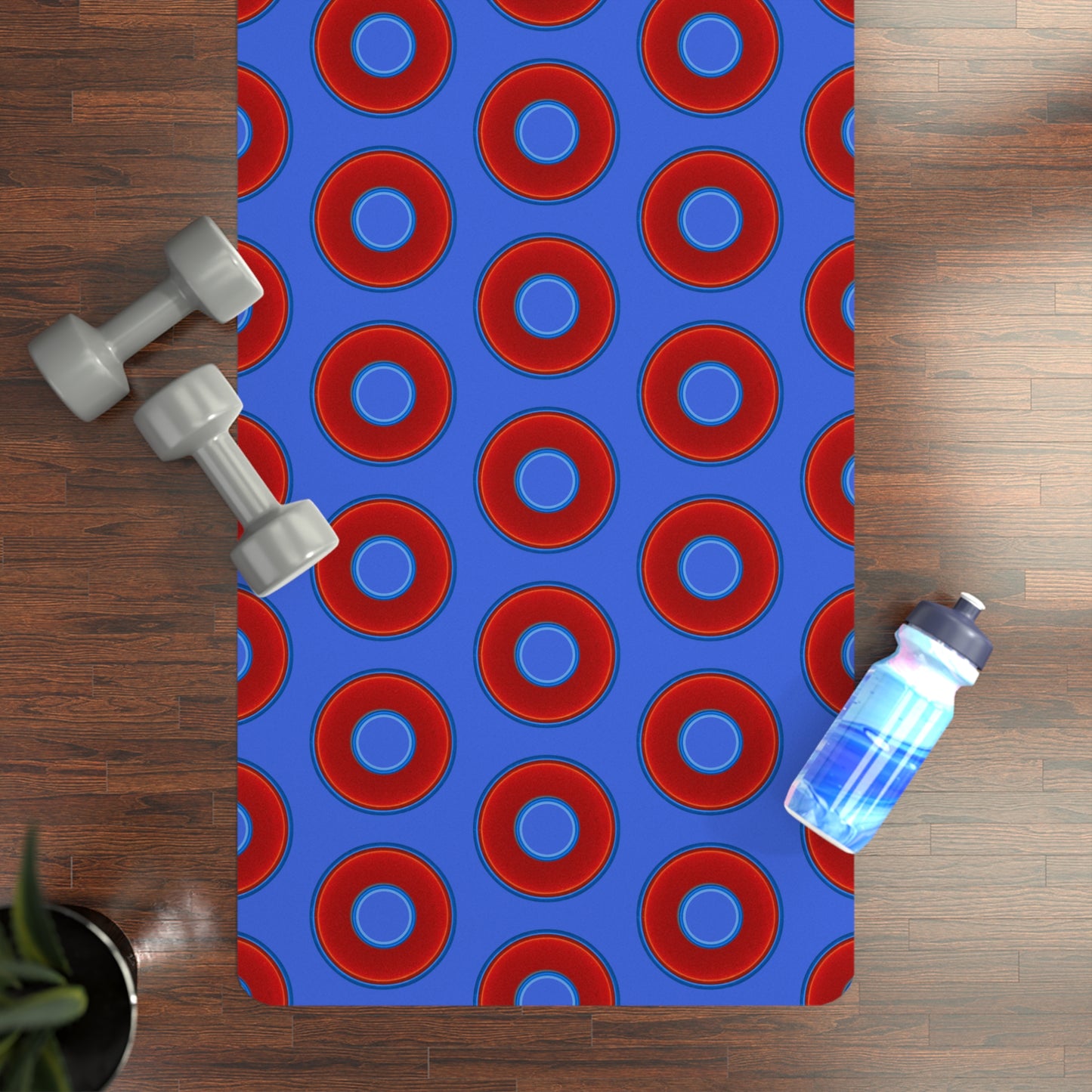 Lumpy Donut Yoga Mat :) - 24″ x 70" - vivid red donut print