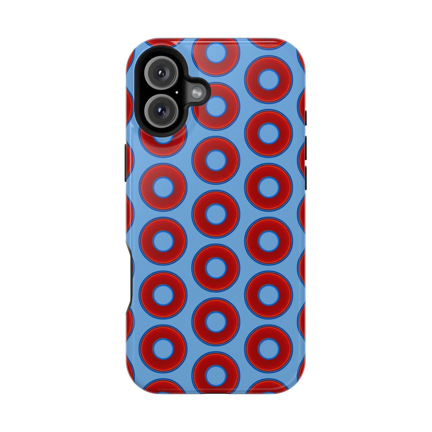 Impact-Resistant Lumpy Donut Case - red vivid donut print w/light blue background