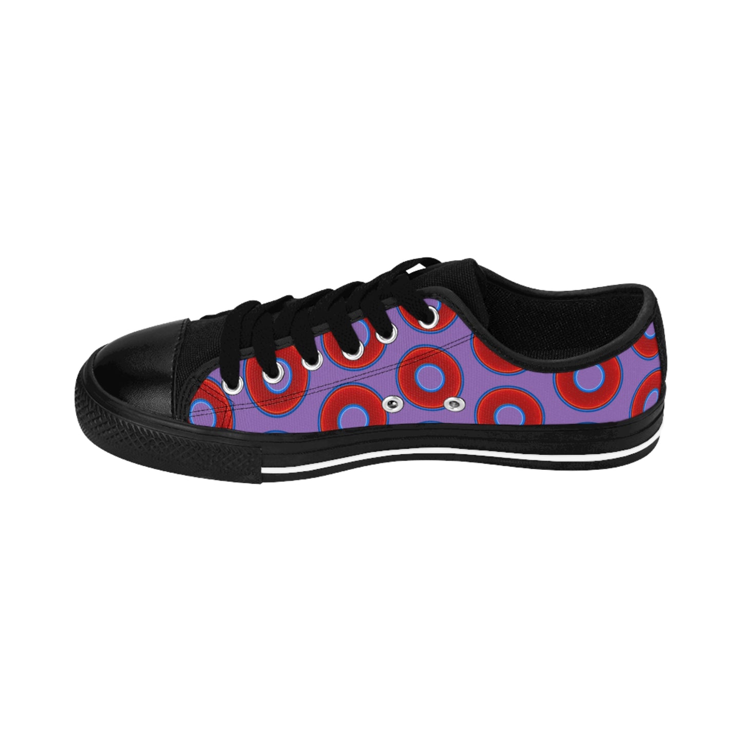 Women's Cushiony Convectors - Low Top - large red vivid donut print w/light purple background