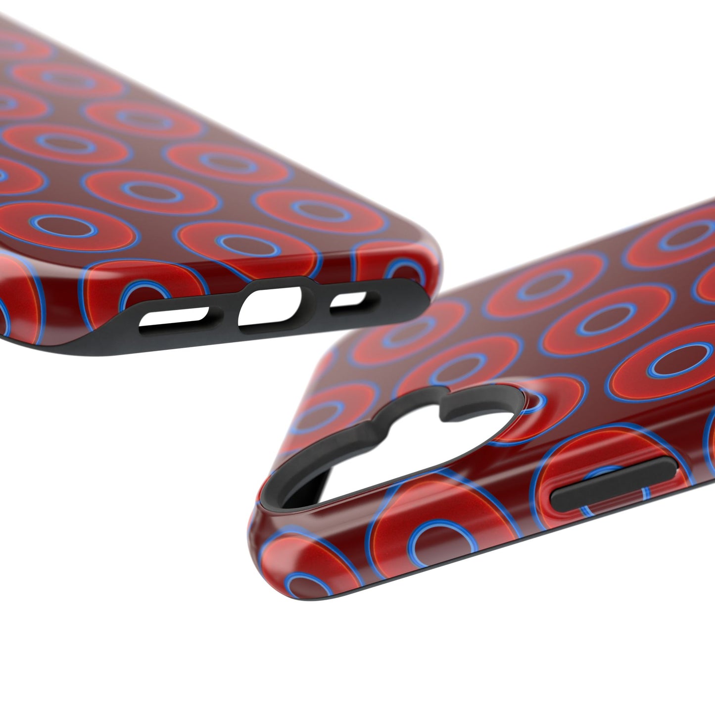 Impact-Resistant Lumpy Donut Case - red vivid donut print w/dark red background