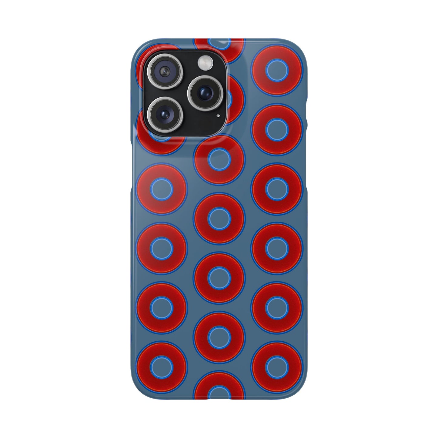 Lumpy Donut Snap Case - red vivid donut print w/steel blue background