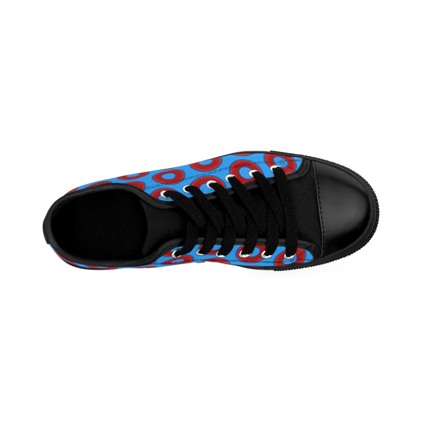 Men's Cushiony Convectors - Low Top - large red vivid donut print w/sky royal blue background