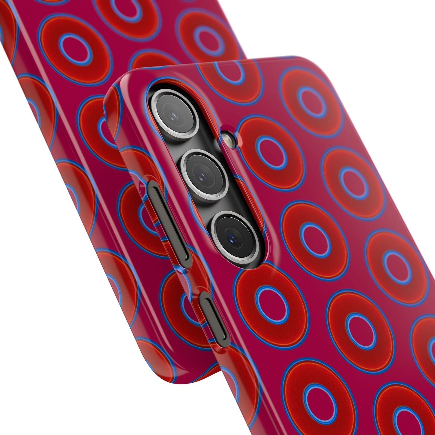 Lumpy Donut Snap Case - red vivid donut print w/dark magenta background