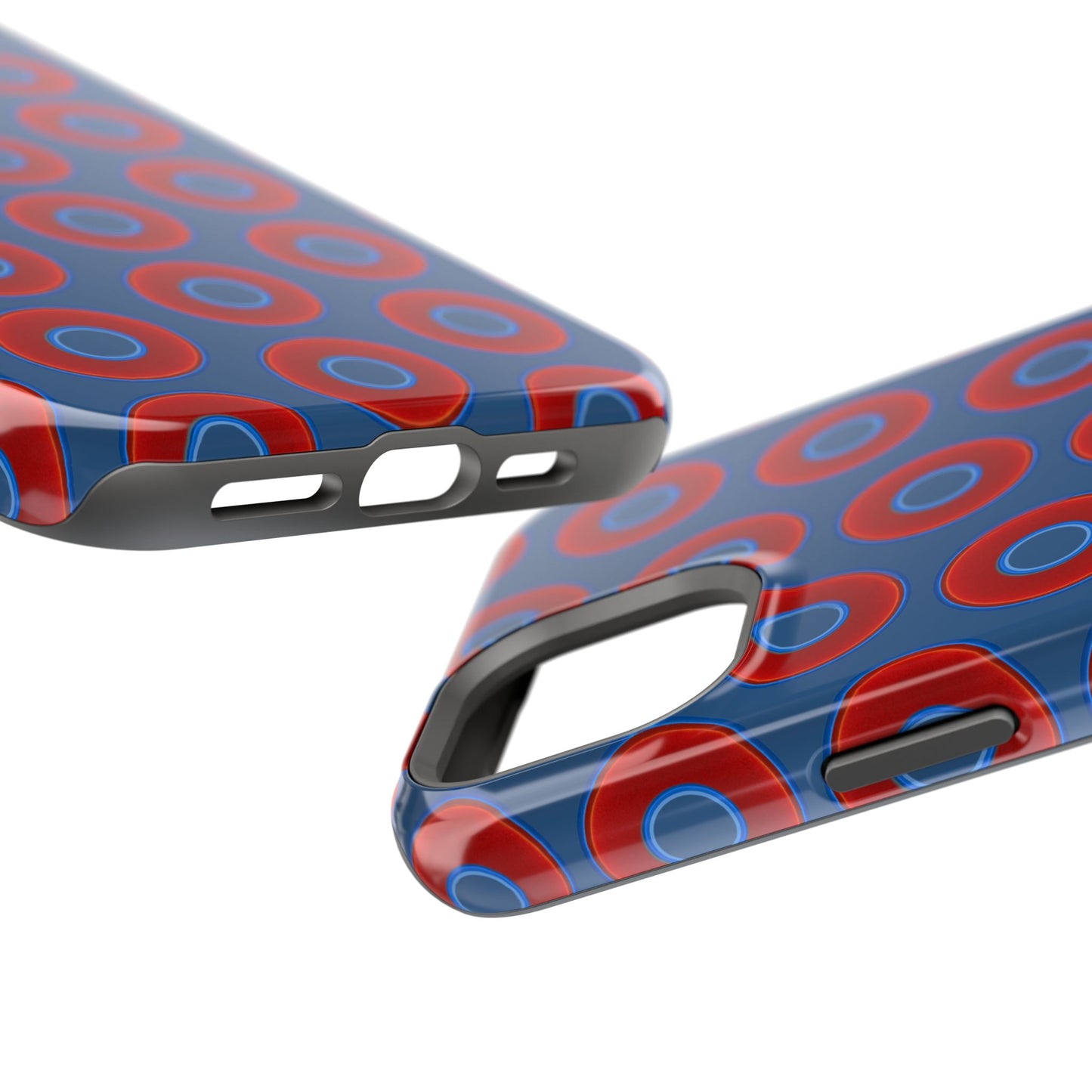 Impact-Resistant Lumpy Donut Case - red vivid donut print w/light navy blue background