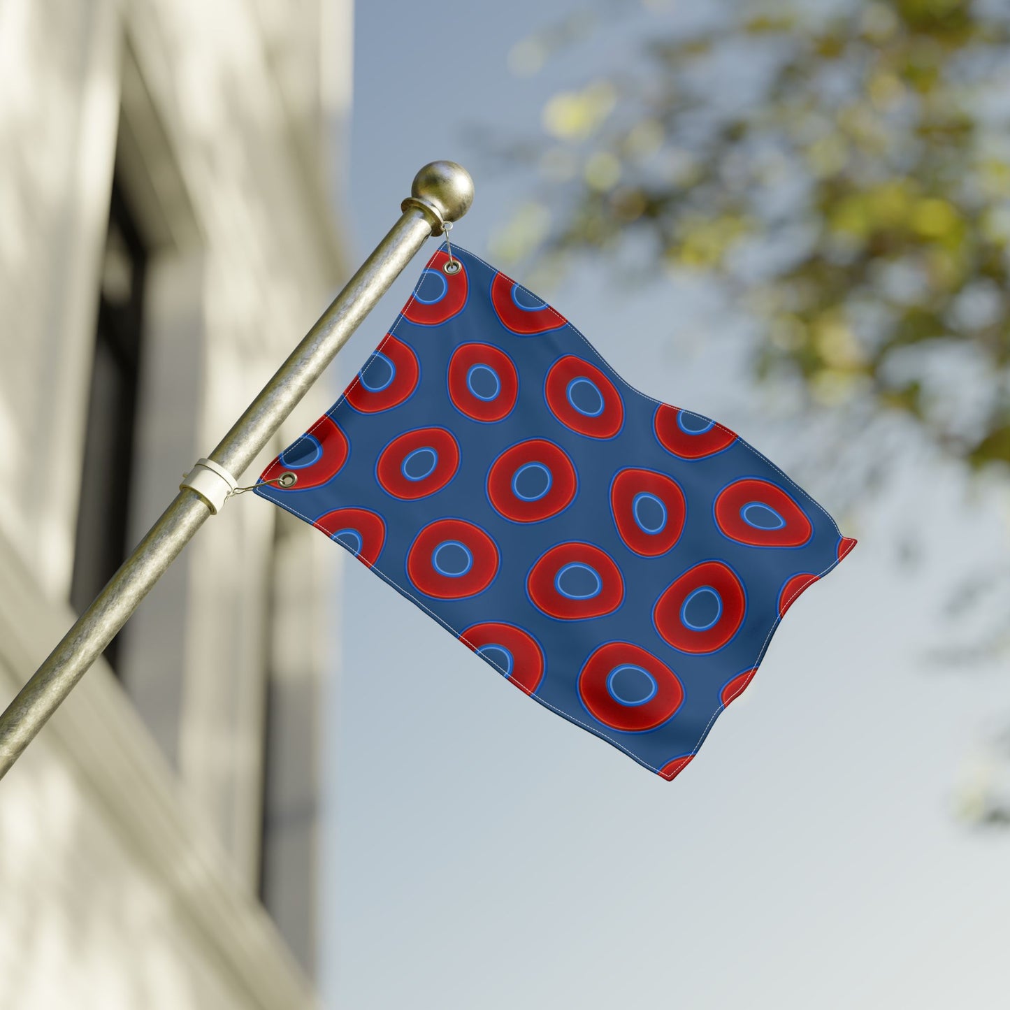 Lumpy Flagpole Sitters - Donut Flags [12" x 18"] - red vivid donut print w/light navy blue background