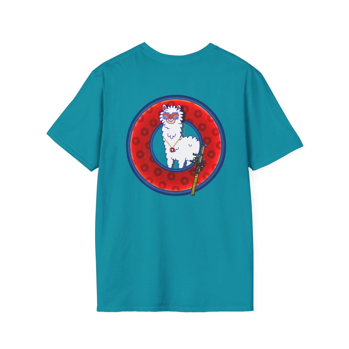 Classic Donut Tee - Unisex Soft-Style - "Medium Paced Llama Donut" - red/blue widemouthed paradox donut