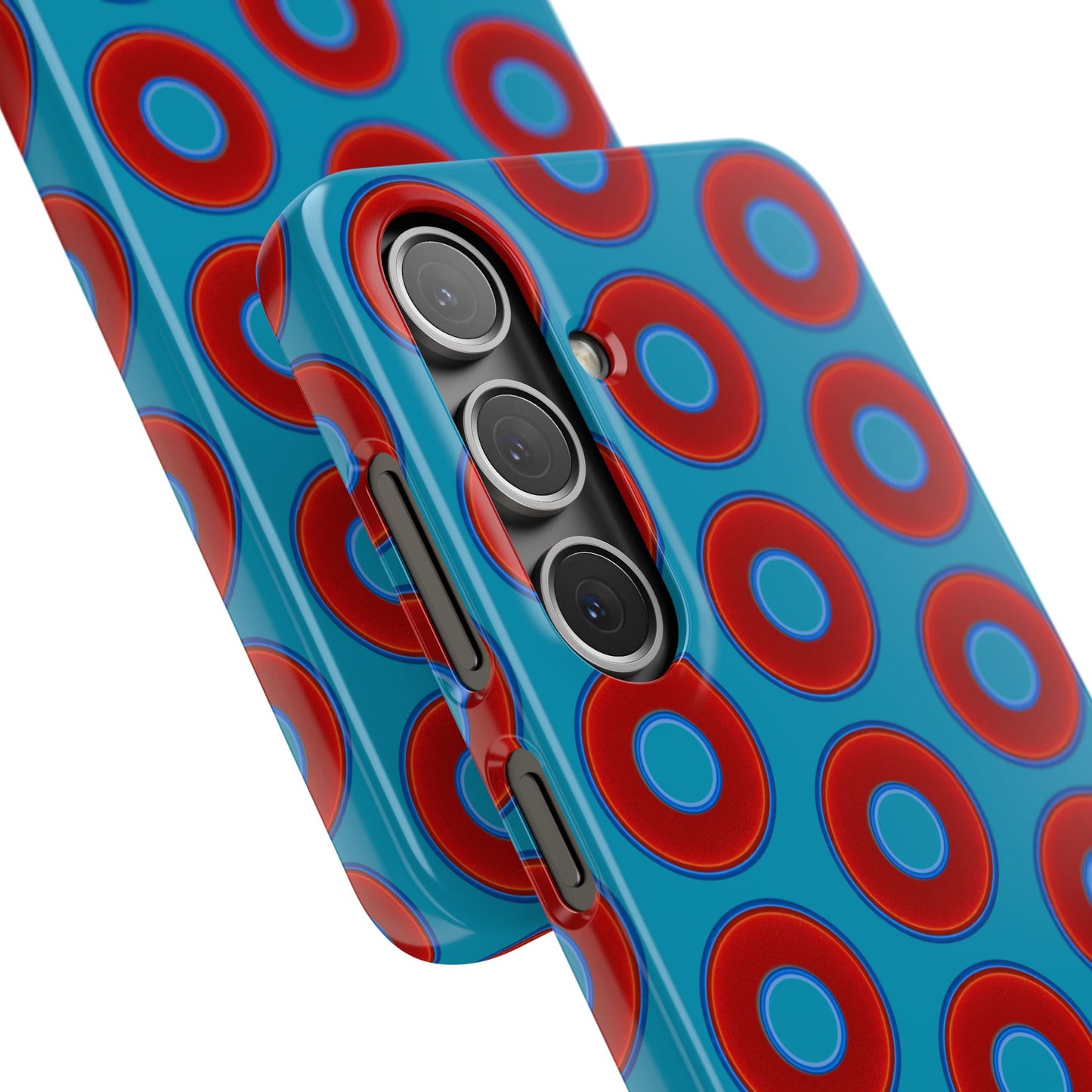 Lumpy Donut Snap Case - red vivid donut print w/aquamarine blue background