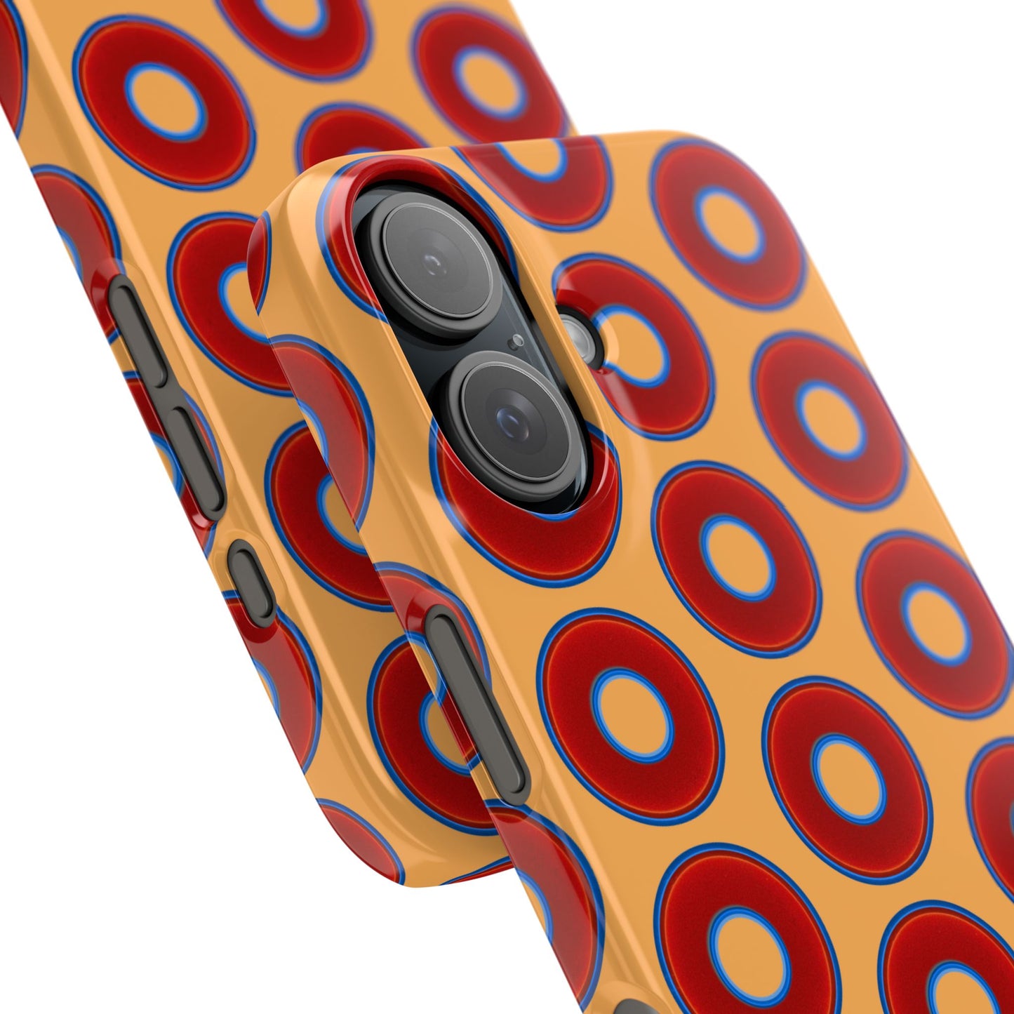 Lumpy Donut Snap Case - red vivid donut print w/creamcicle orange background