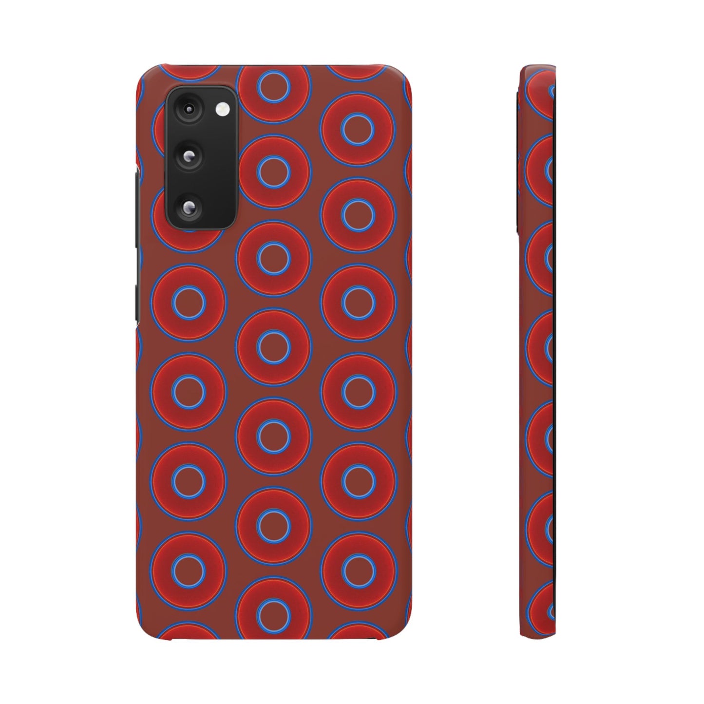 Lumpy Donut Snap Case - red vivid donut print w/burnt umber background