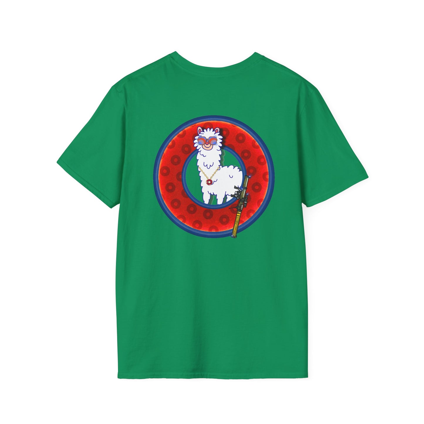 Classic Donut Tee - Unisex Soft-Style - "Medium Paced Llama Donut" - red/blue widemouthed paradox donut