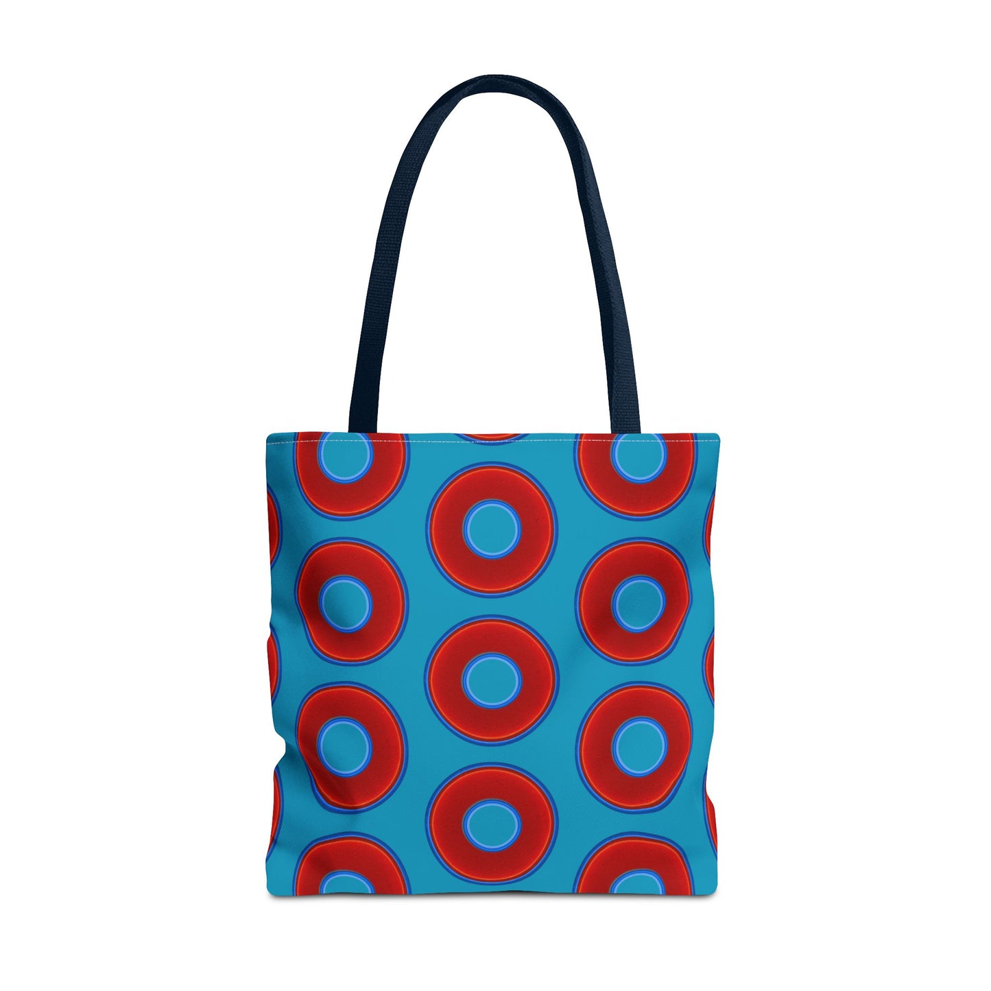 Lumpy Beach/Tote Bag - red vivid donuts w/aquamarine blue background