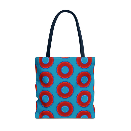Lumpy Beach/Tote Bag - red vivid donuts w/aquamarine blue background