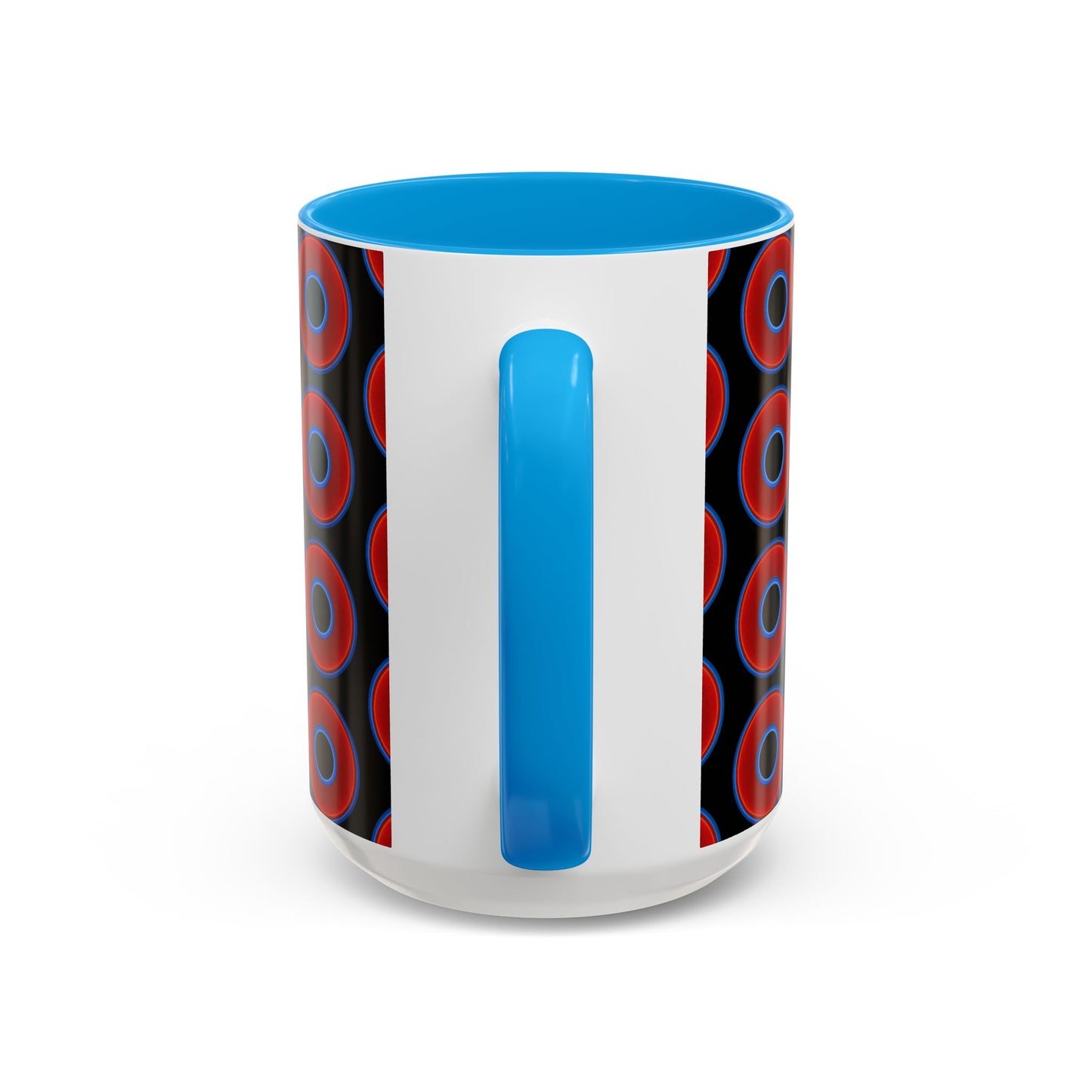 Lump's Grumpy Coffee Mug - vivid red donuts w/black background