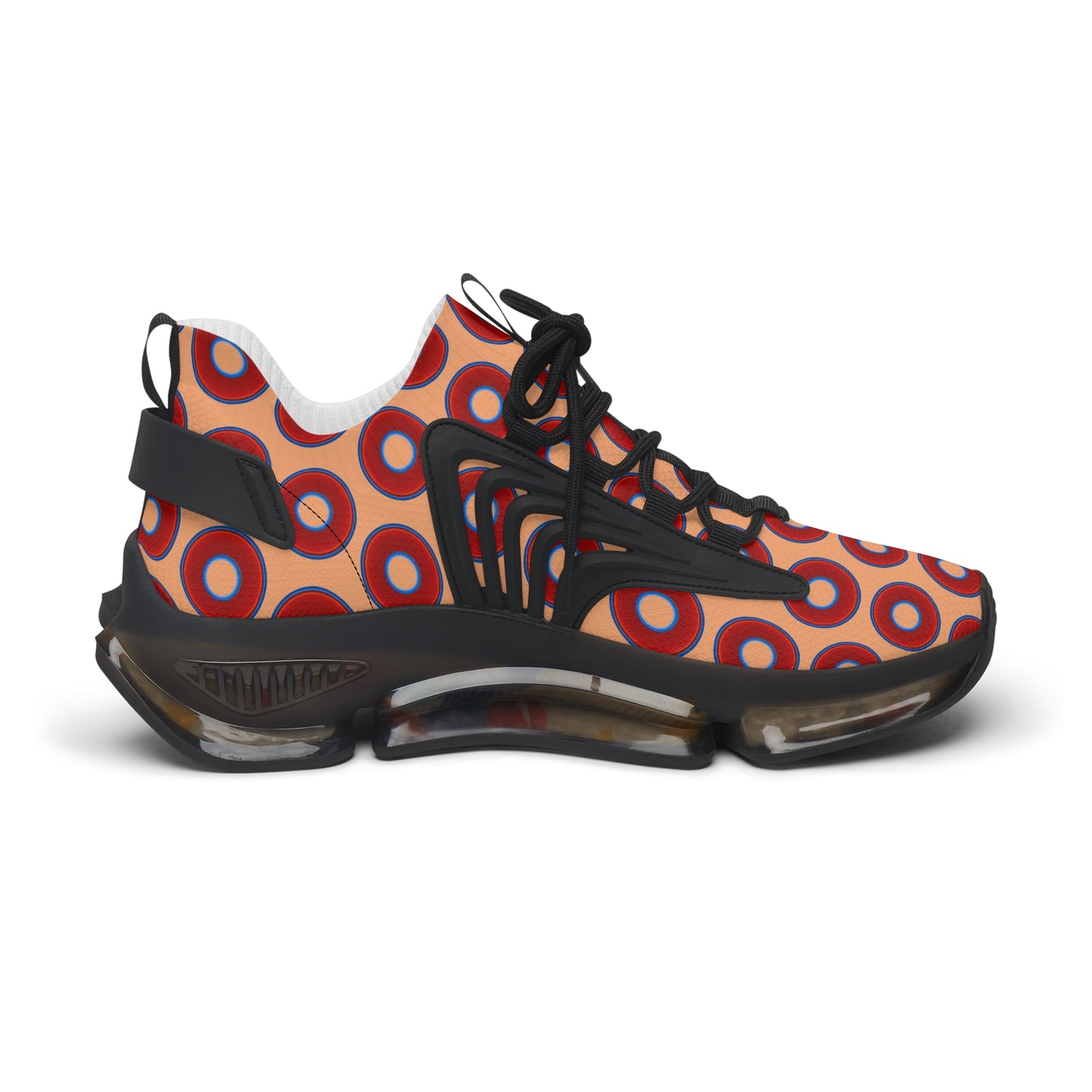 Women's Donut Kicks - red vivid donut print w/peach background