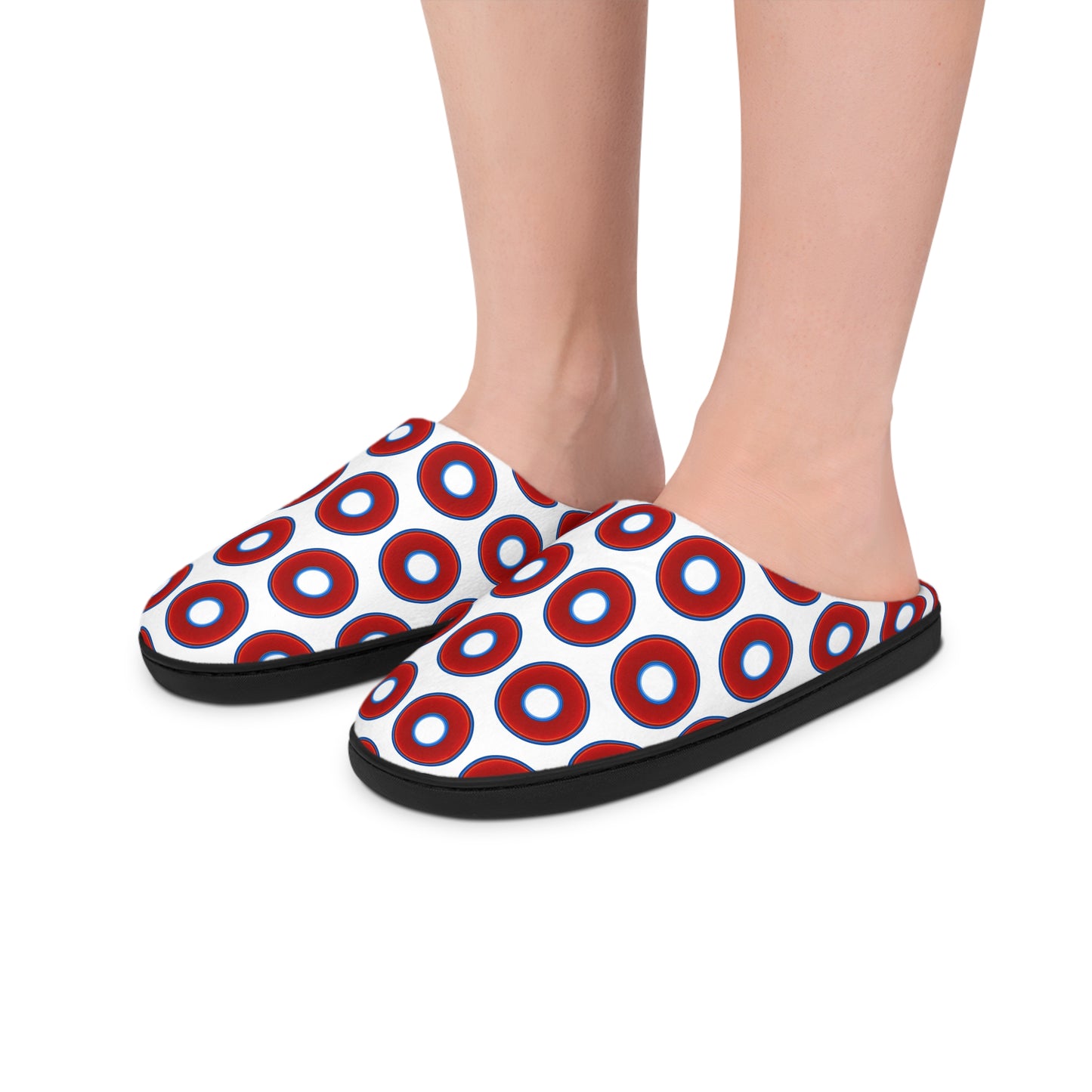 Women's Lumpy Slippers - red vivid donut print w/white background