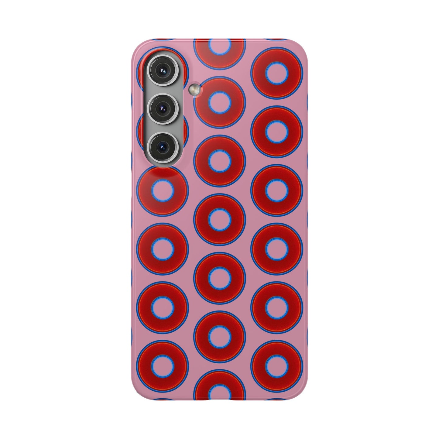 Lumpy Donut Snap Case - red vivid donut print w/pale magenta background
