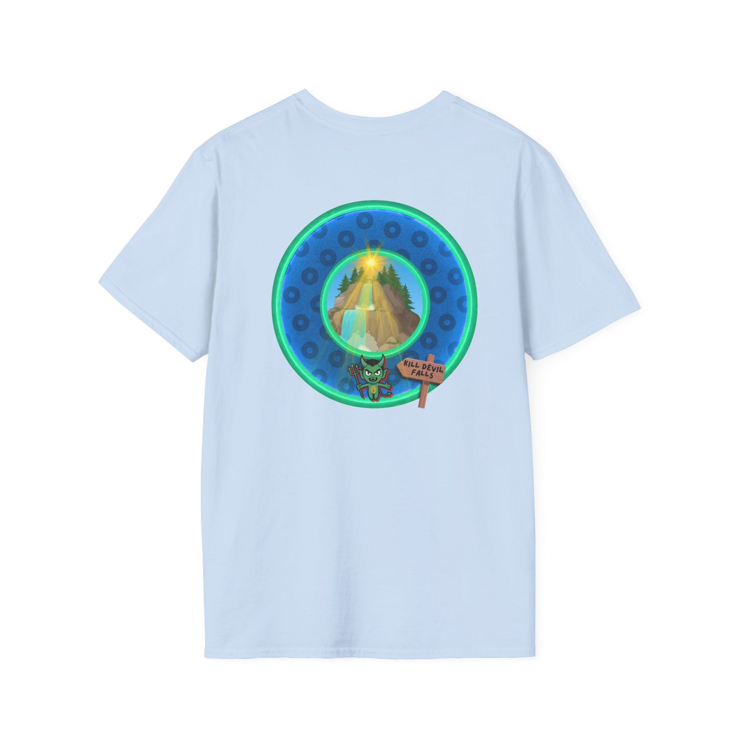 Classic Donut Tee - Unisex Soft-Style - "Devil's Drowning Donuts" - blue/green paradox donut