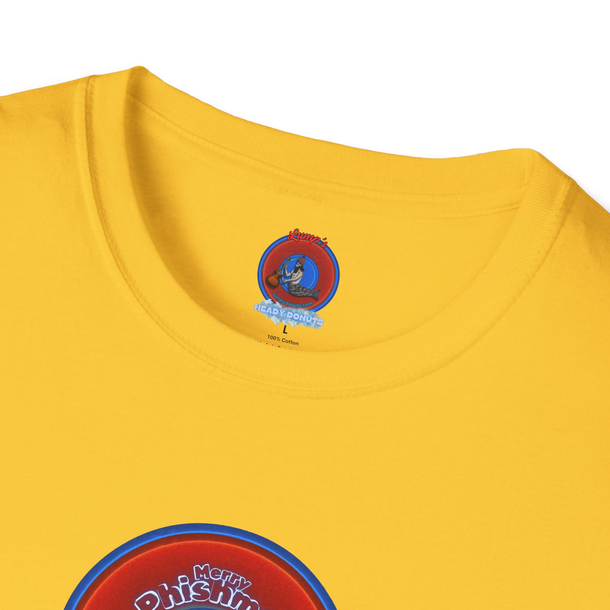 Classic Donut Tee - Unisex Soft-Style - "Phishmas Caroler's Tee " - vivid red/blue donut - variant 3