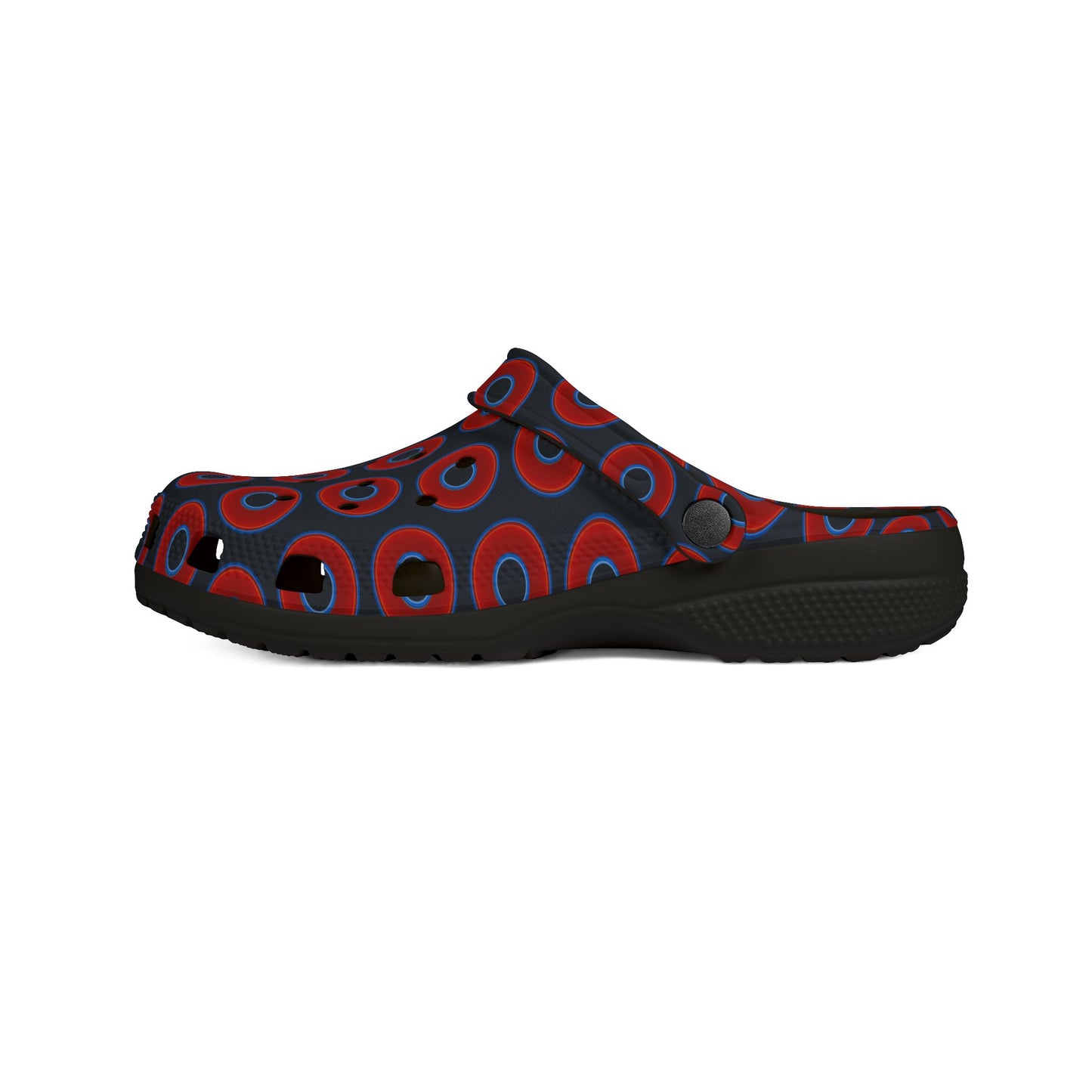 Spatchcocks - donut slip-on shoes - vivid red donuts w/blue charcoal background [unisex]