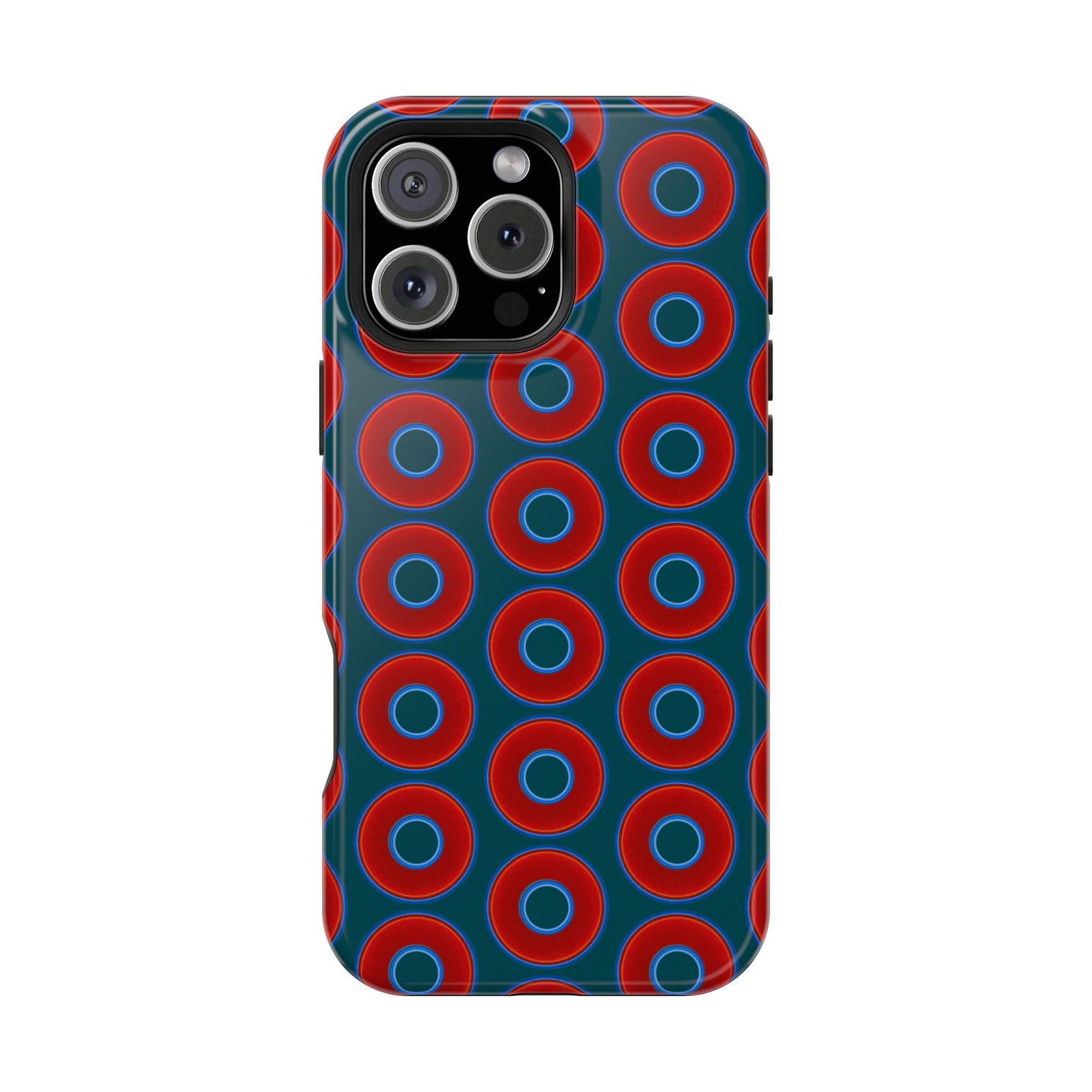 Magnetic Tough Donut Case - red vivid donut print w/midnight green background