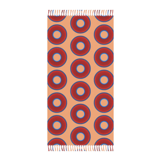 Oversized Lumpy Beach Towel - vivid red donuts w/peach background