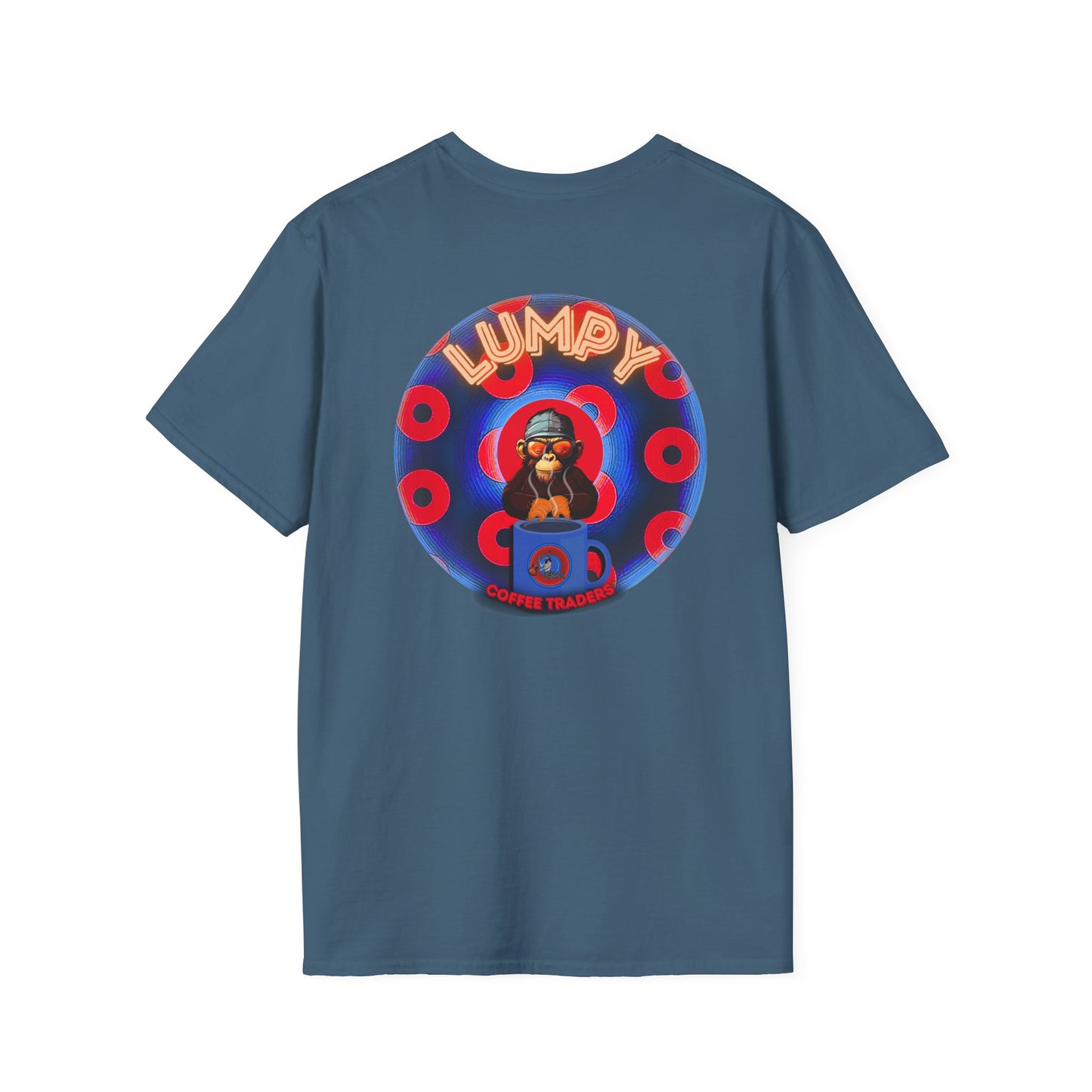 Coffee Traders Tee - Unisex Soft-Style - "Tasty Coffee" - paradoxical donut/rustic red donut - variant 1 - tasty front/logo back