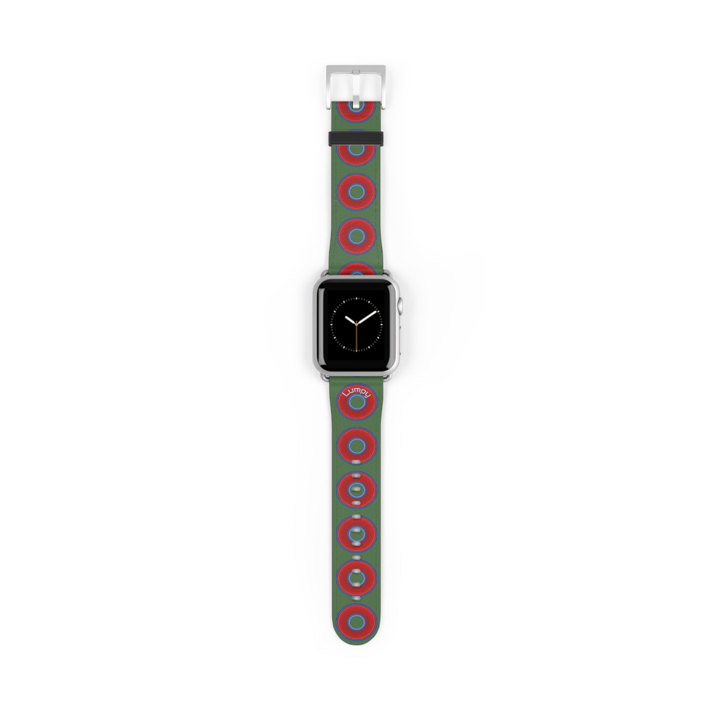 Lumpy Donut Wristband - compatible w/apple watch - red vivid donuts w/dark green background