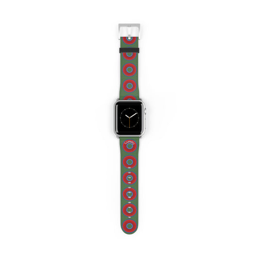 Lumpy Donut Wristband - compatible w/apple watch - red vivid donuts w/dark green background