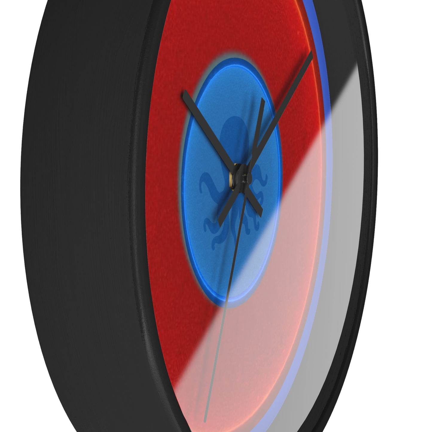 Lumpy Wall Clock - "Roger Moore's Donut Clock" - red vivid donut w/royal blue background