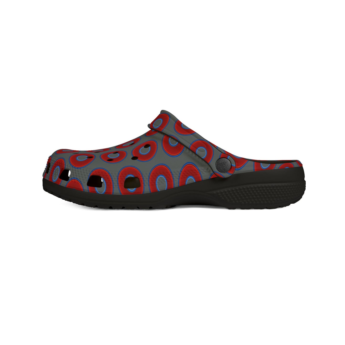 Spatchcocks - donut slip-on shoes - vivid red donuts w/dark gray background [unisex]