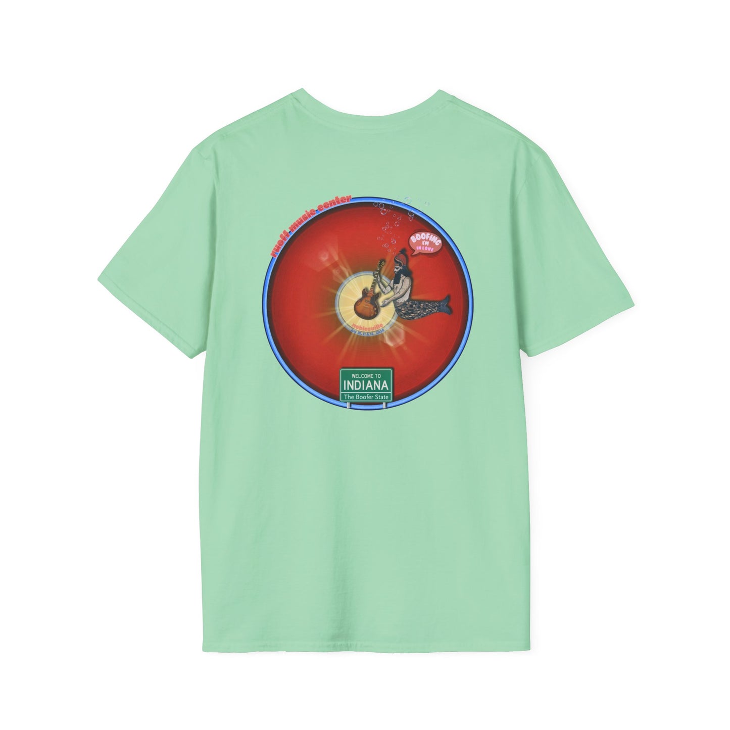 Classic Donut Tee - Unisex Soft-Style - "Indiana is for Boofers" - vivid red/blue plumpy donut - variant 1 - w/toppings