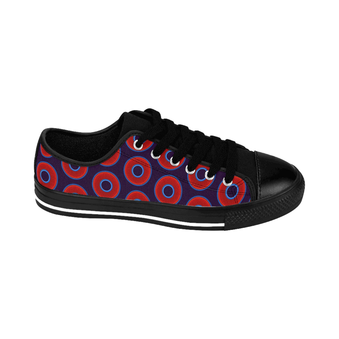 Men's Cushiony Convectors - Low Top - large red vivid donut print w/midnight purple background