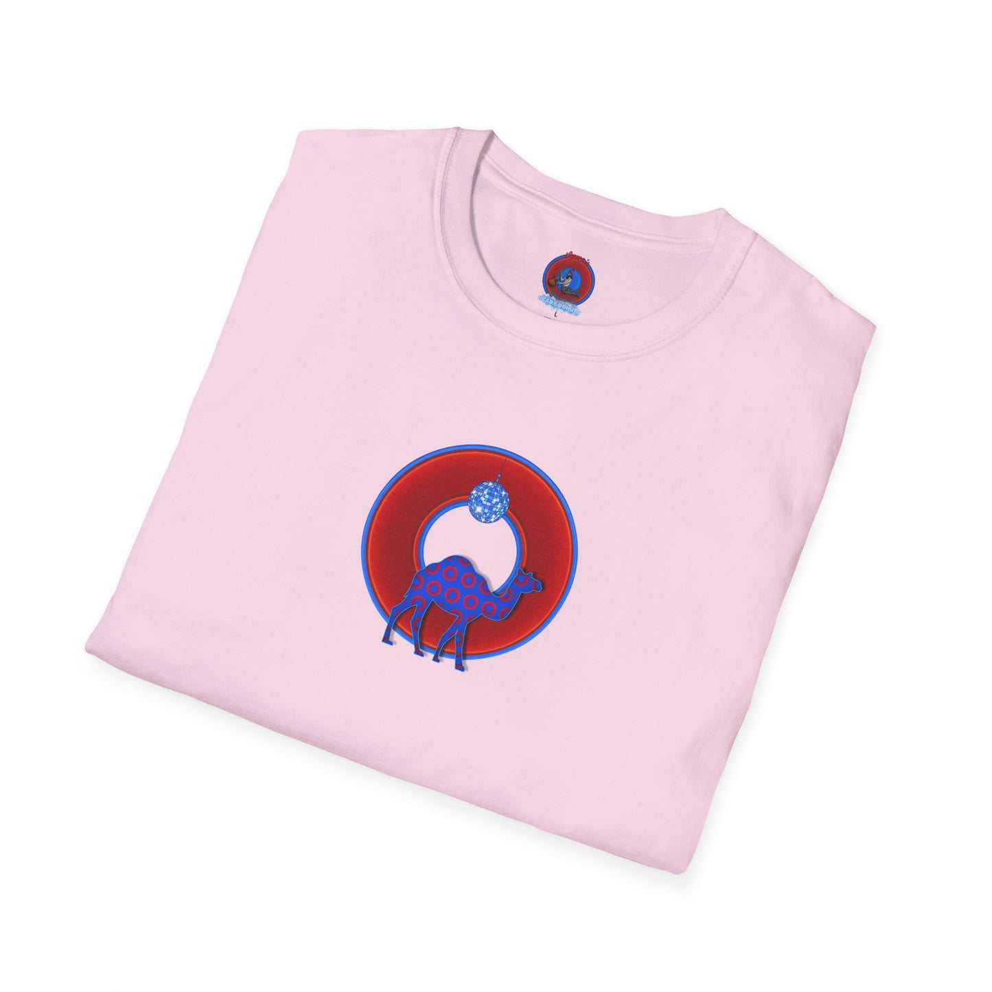 Classic Donut Tee - Unisex Soft-Style - "Joe Camel's Cool Disco Donut" - vivid red donut
