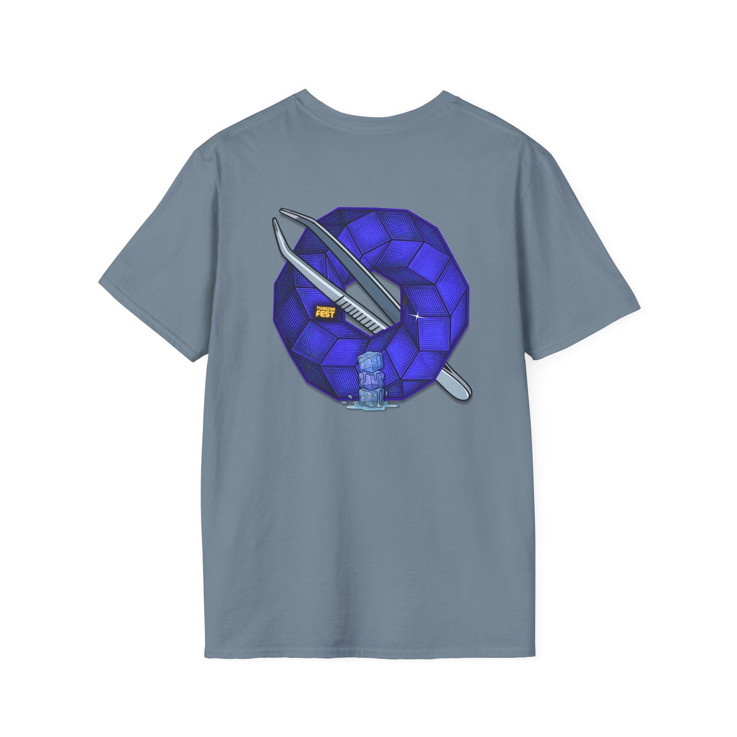Classic Donut Tee - Unisex Soft-Style - "The Teasing Festivus Donut" - blue rustic cubed donut
