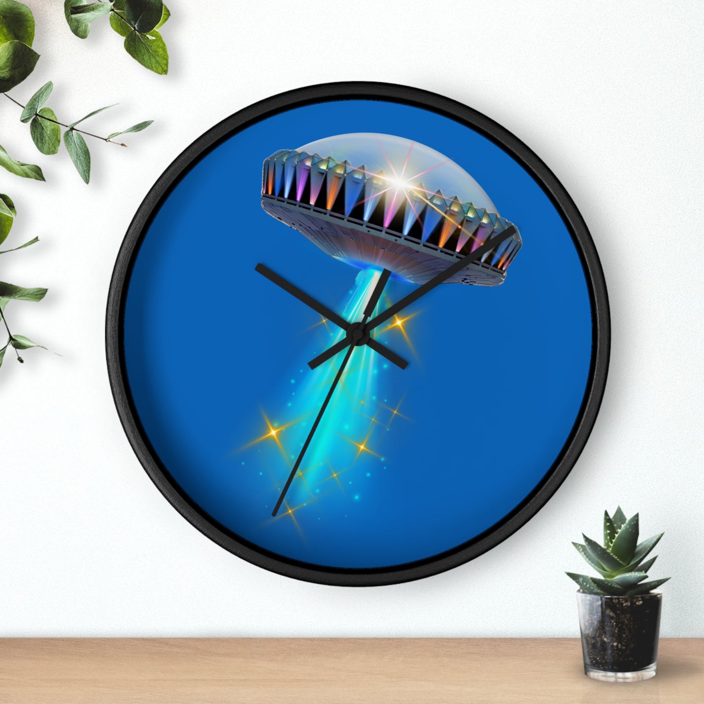 Lumpy Wall Clock - "They Serve Donuts on the Mothership now" - variant 6- mothership & donut w/dark royal blue background