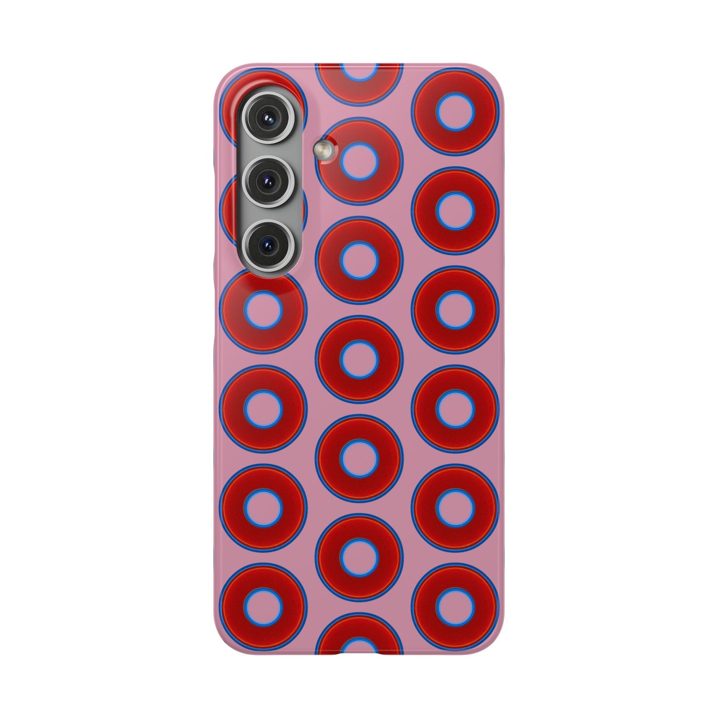 Lumpy Donut Snap Case - red vivid donut print w/pale magenta background