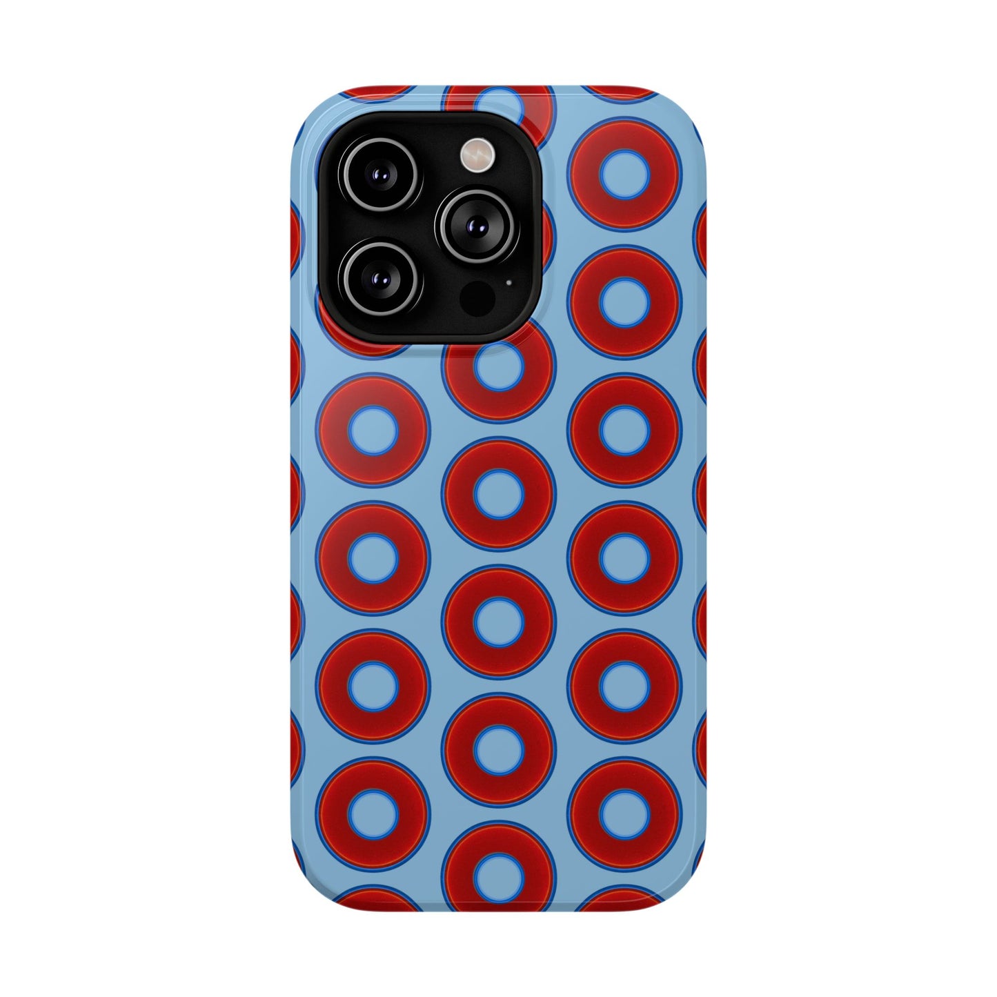 Impact-Resistant Lumpy Donut Case - red vivid donut print w/sky blue background